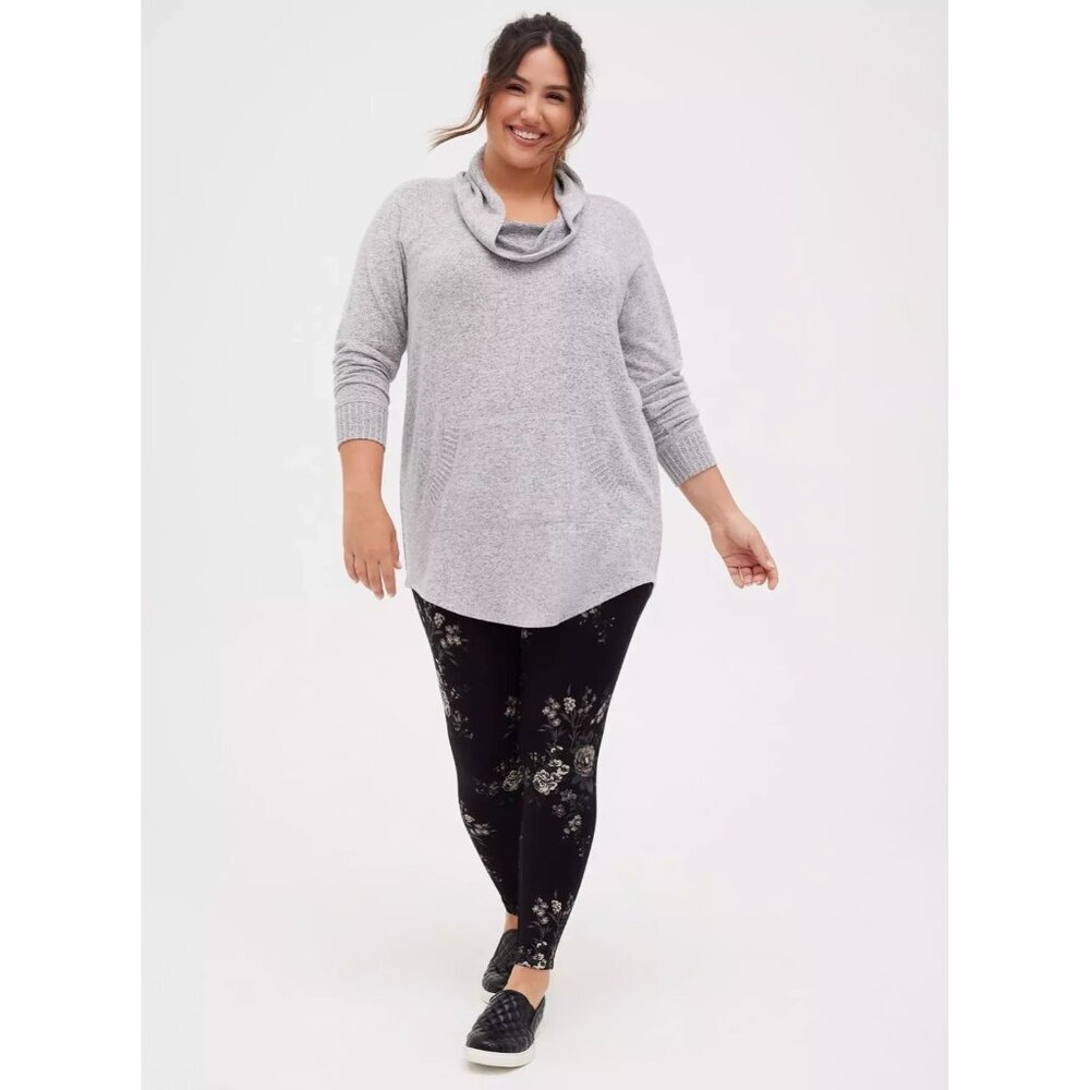 Torrid Super Soft Plush Cowl Neck Raglan Tunic Sweatshirt Pullover 1 (1X) Gray
